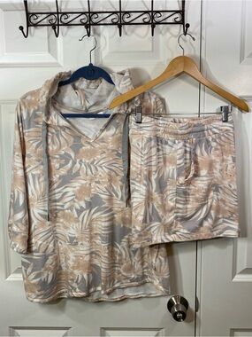 2fer!!! Belle French Terry Neutral Tropical Hoodie and Short Set